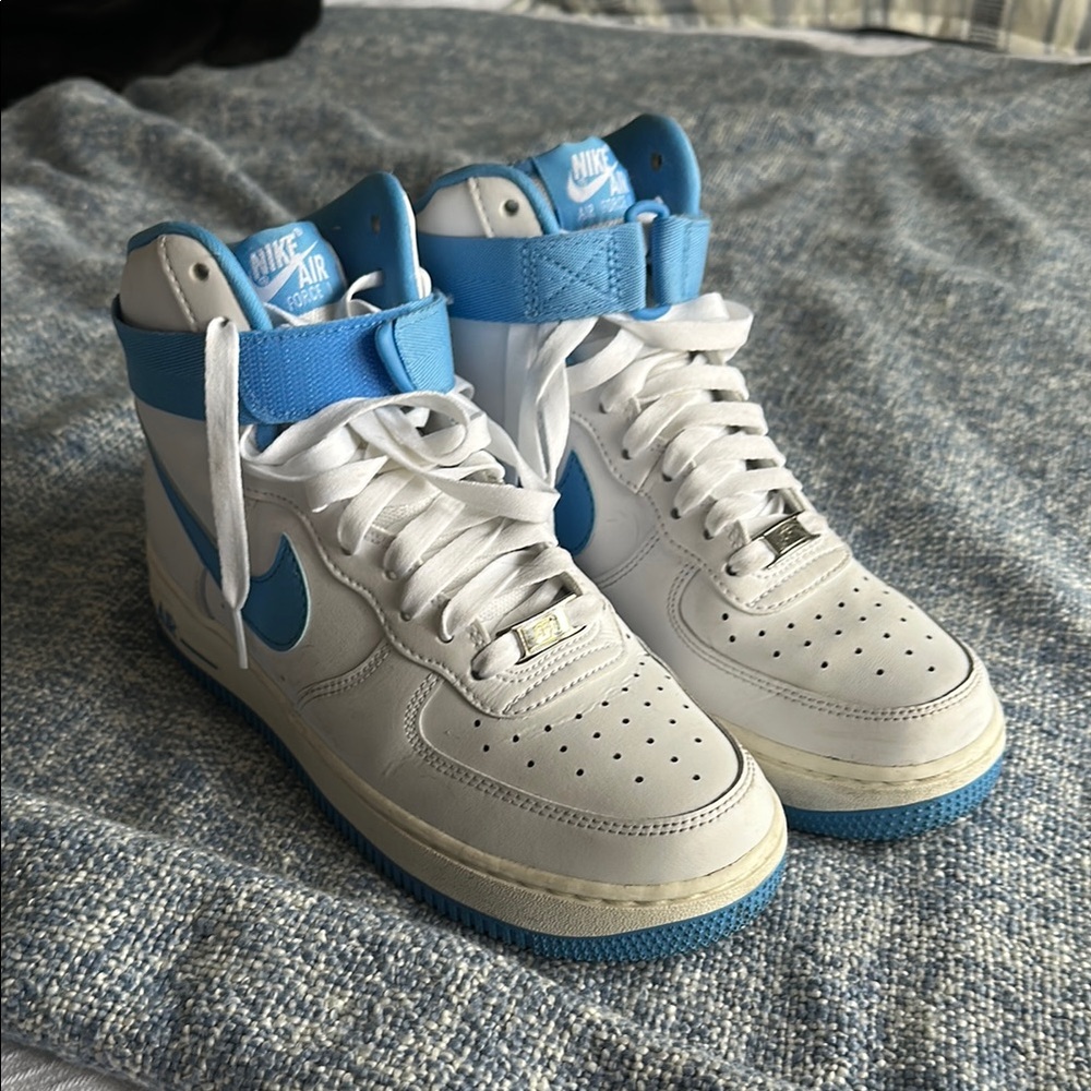 Nike Air Force 1 (High-Top) Sneakers in White and Blue